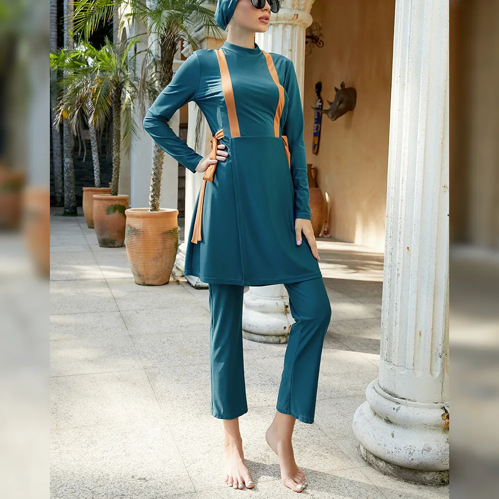 

3 Piece Modest Swimwear Burkini Muslim Woman Hijab Full Cover Top Pants Set Islam Swimsuit Bathing Suit Maillot De Bain Borkini