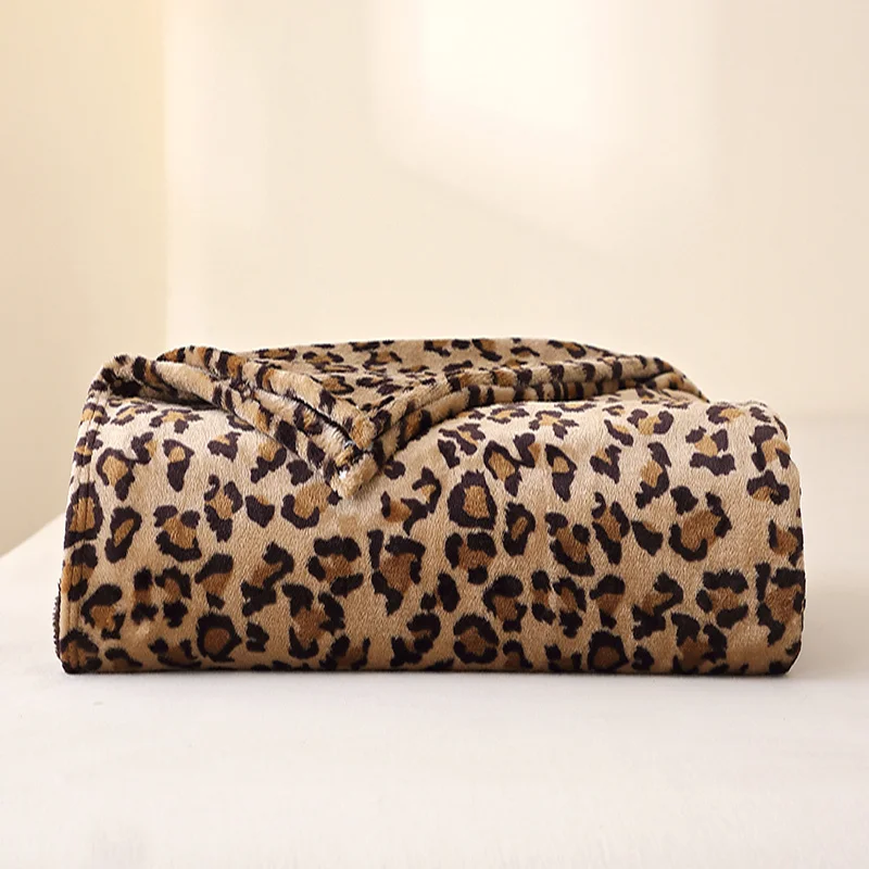 Ultra-Soft Faux Rabbit Fur Throw Blanket Leopard Print Plush Warm Cozy All-Season Machine Washable for Sofa Bed Room Decor