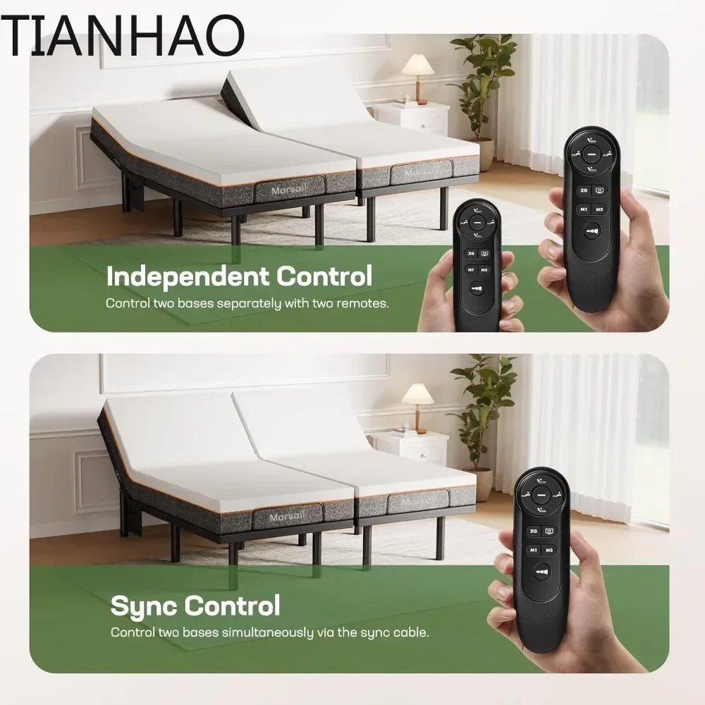 King Size Bed Base, 4 Ports USB A&C Adjustable Beds Frame with Under-Bed Nightlight, Wireless Remote Control Adjustable Beds