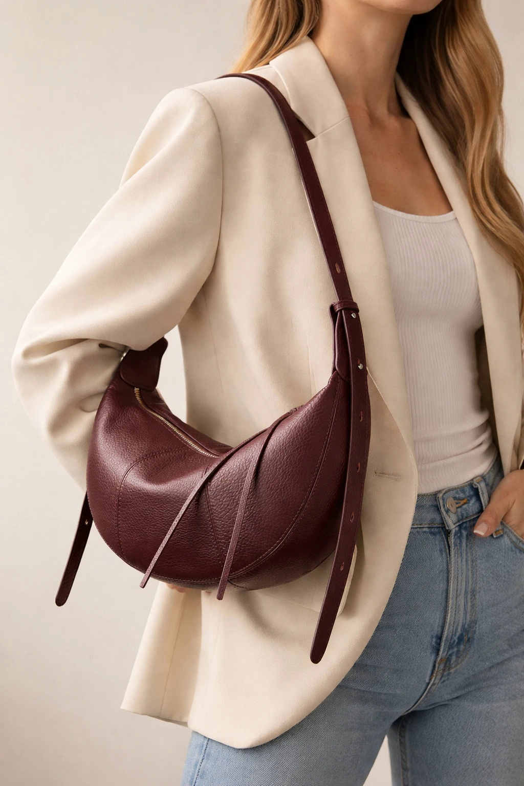 

100% Genuine Leather Women Shoulder Bag Soft Crescent Hobo Bag Casual Crossbody Bag Large Capacity Ladies Handbag For Daily
