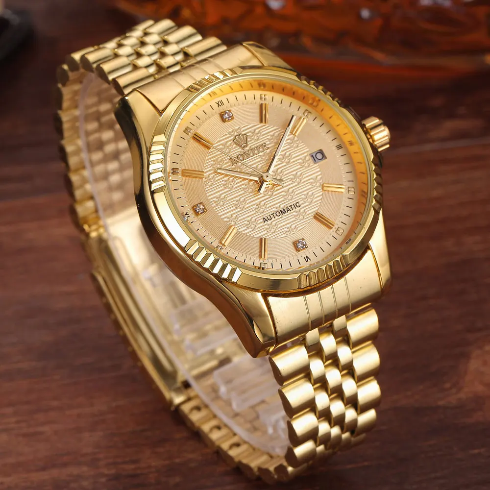 Men's Full Gold Automatic Mechanical Plated Steel Self-Winding Sapphire Glass Waterproof Watch