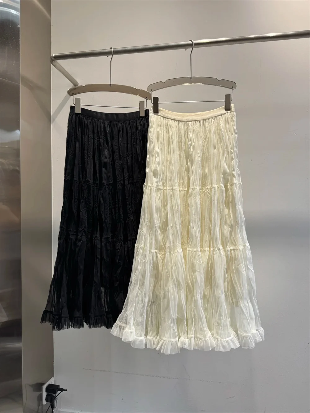 Women's New Clothes High-Waisted Solid-Color Skirts Lightweight Fashionable Midi Skirts