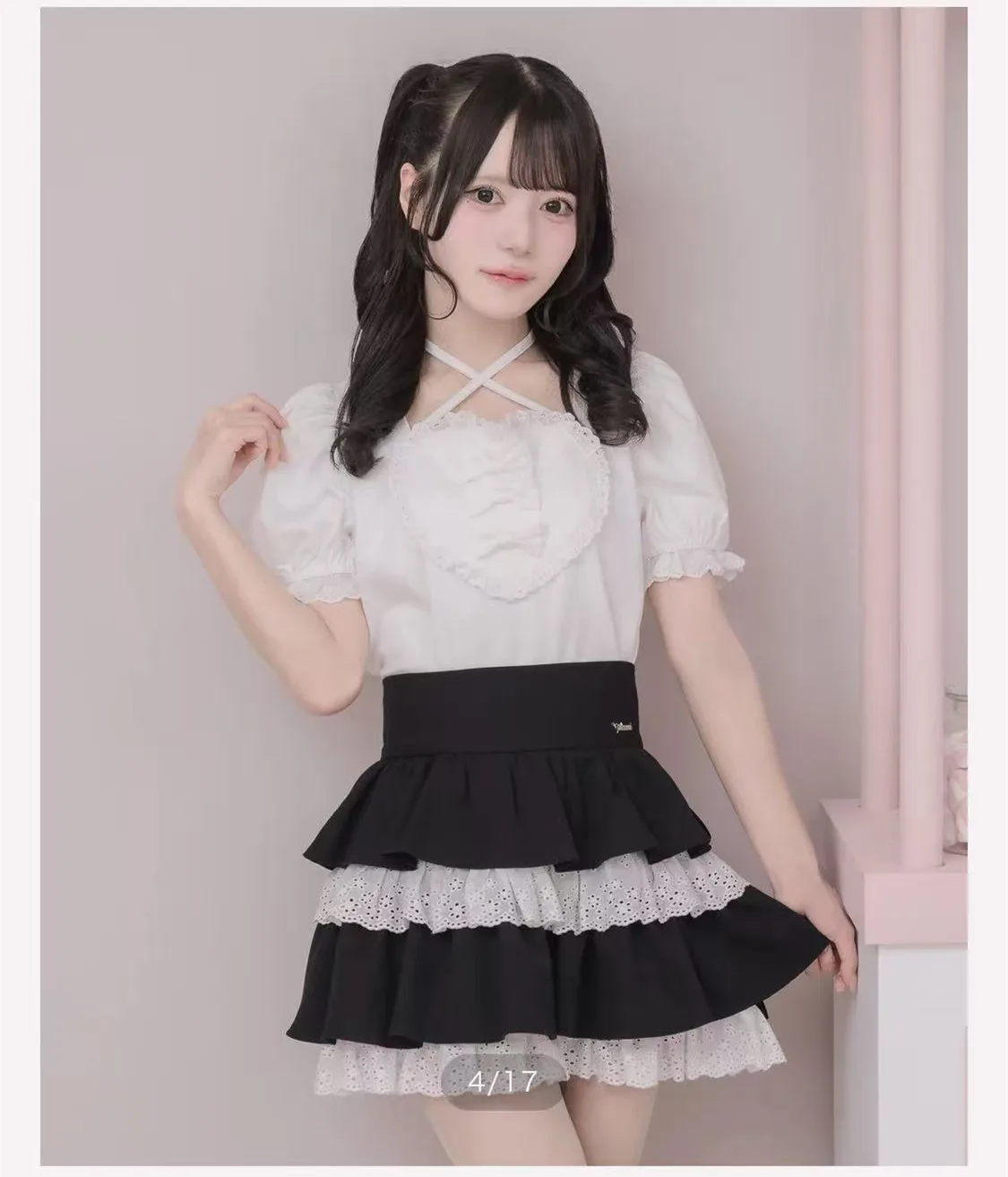 Japanese Style Summer T-shirt Women Girls Cute Embroidered Lace Big Heart Bow Tie Bubble Short Sleeve Tshirt Lolita Top