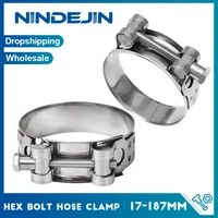 Abrazaderas de manguera de perno de alta resistencia, abrazadera de tubo de banda ancha de perno hexagonal ajustable fuerte de acero inoxidable 304 para plomería automotriz, 1 unidad