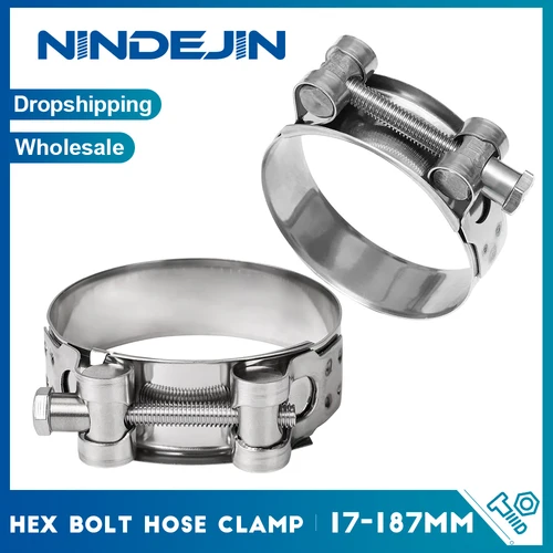 Abrazaderas de manguera de perno de alta resistencia, abrazadera de tubo de banda ancha de perno hexagonal ajustable fuerte de acero inoxidable 304 para plomería automotriz, 1 unidad