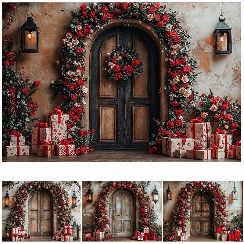 

LS Valentine's Day Rose Floral Backdrops Lover Adult Photography Child Baby Photocall Red Floral Door Heart Balloons Backgrounds