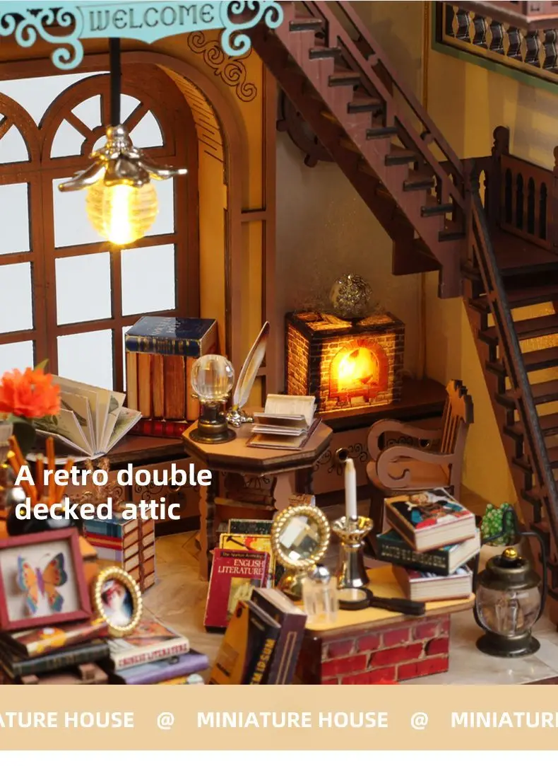 Magiczny Domek Książkowy Zestaw Klocków Drewnianych Pozytywka 3D DIY Ręcznie Robiony Domek Kreatywne Dekoracje do Składania Zabawki dla Dzieci Prezenty