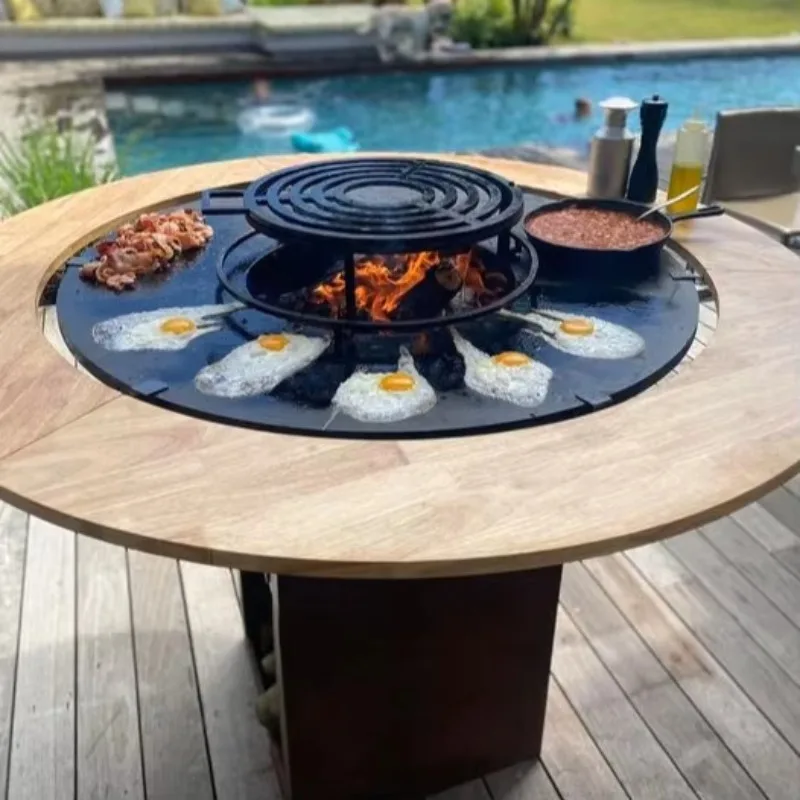 

Airo Corten Steel Bbq Set/outdoor Charcoal Bbq Grill Metal with Grill Table Wood Fire Barbecue Fire Pit