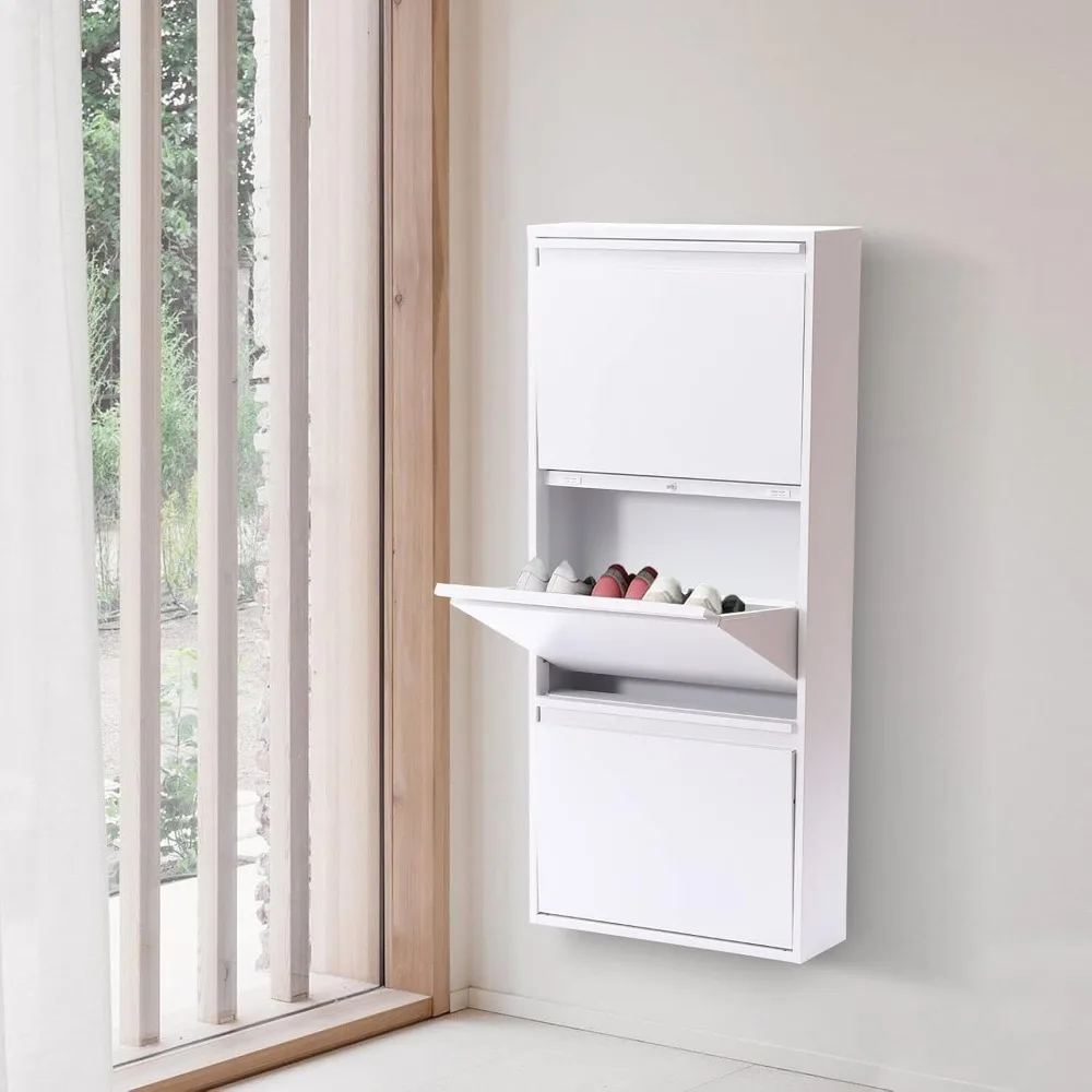 

Creative 3 Tier Shoe Cabinet Free Standing Tipping Bucket Type Household Shoe Shelf White for Entryway Large Capacity(Creative