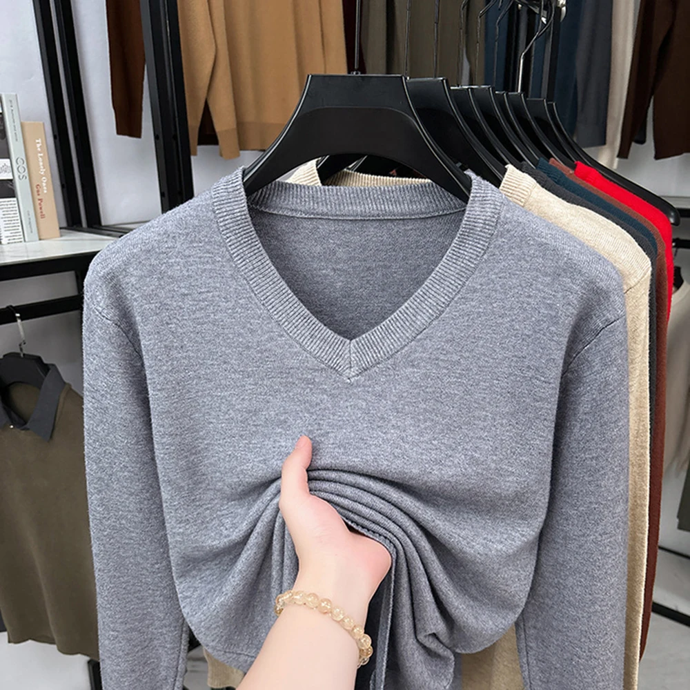 

Retro Knitted Sweater Men's Spring Autumn Solid Color V-neck Solid Color Loose Pullover Sweaters Casual Versatile Male Tops