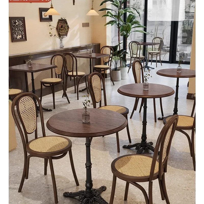 Cafe tables and chairs solid wood retro western restaurant square round table commercial snacks dessert shop dining bar table ch
