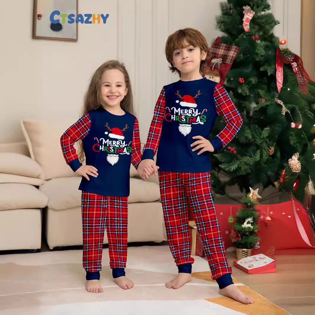 

Christmas-themed party outfits for both boys and girls, adult cartoon checkered sets, fun festival parent-child outfits