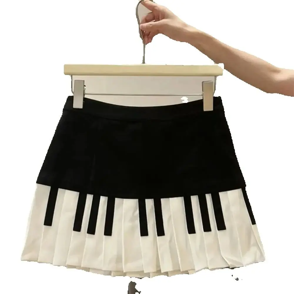 Spring Black White Spliced Short Skirts Women Y2k Slim Design Harajuku Mini Skirts Female Empire Korean Style Chic Piano Skirts