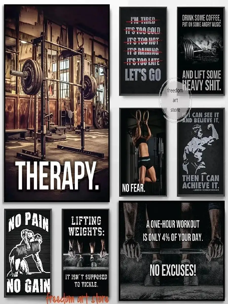 Gym Motivation Muscle Man Bodybuilding Fitness Strength Barbell Art Poster Canvas Painting  Wall Print Picture for Home Gym Deco