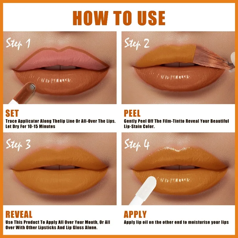 Peel Off Lip Stain 2 w 1 Nawilżający Olejek do Ust Długotrwały, Odporny na Ścieranie i Przelewania, Idealny do Codziennego Makijażu i na Imprezy