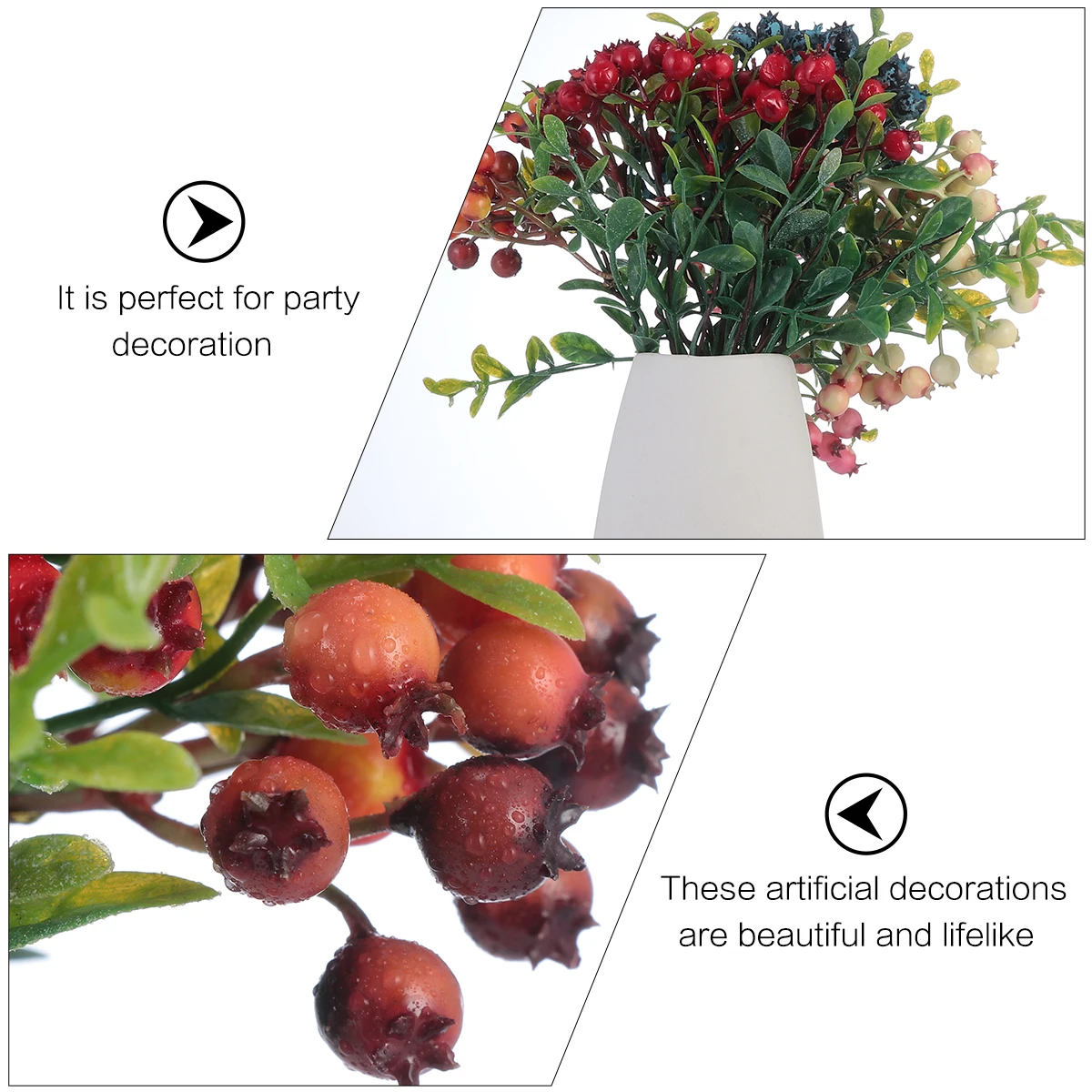 

5pcs Artificial Berries Branches Fake Froth Decor Bright Color Xmas Party Home Simulated Berry Flower Blueberry Red Vermilion