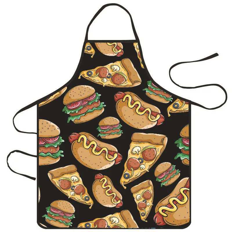 Fast Food Pattern Kitchen Apron Burger Pizza Hot Dog Print Chef Cooking Bibs  BBQ Grill Uniform