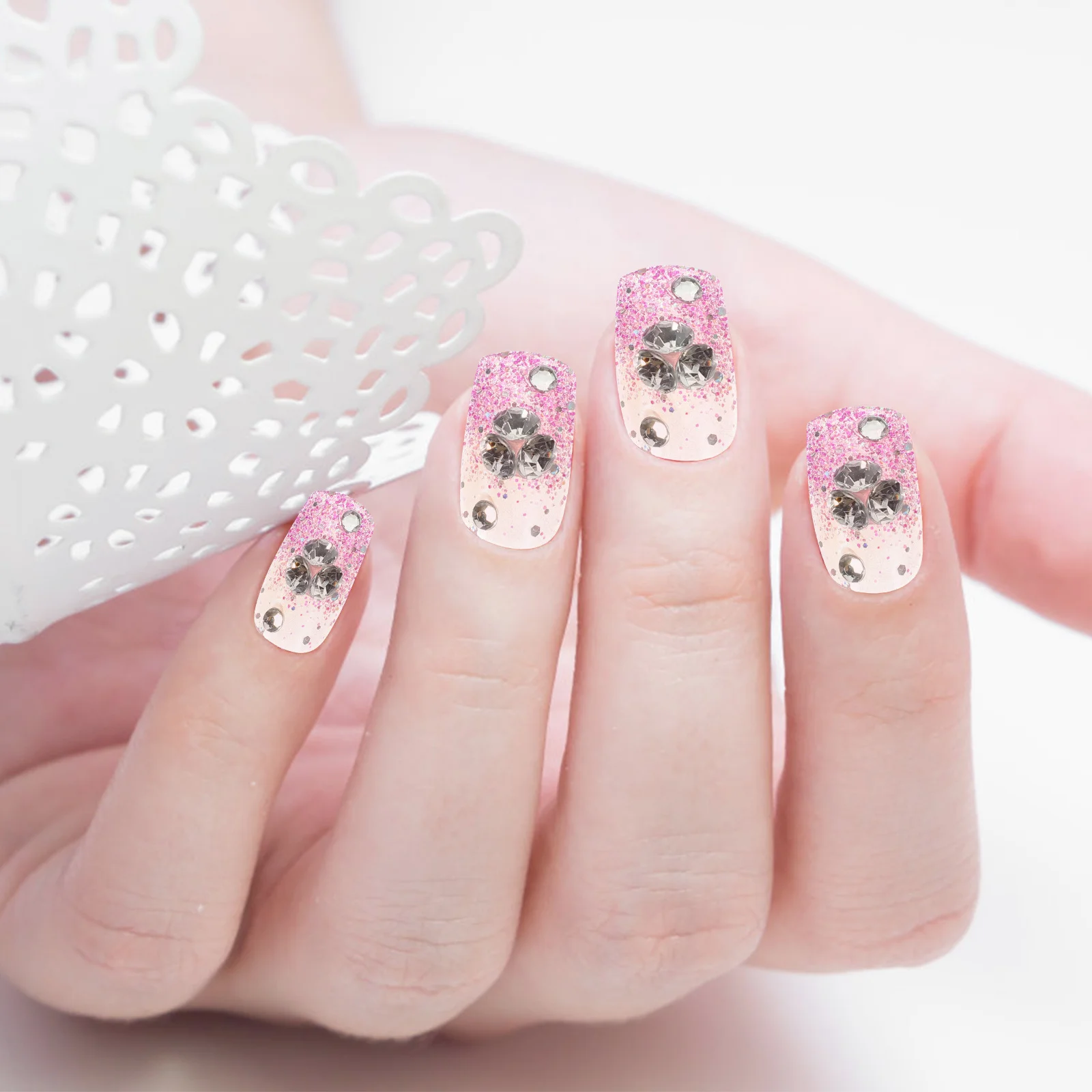 24 pièces faux ongles naturels pointes paillettes violet faux ongles ongles artificiels pour les femmes facile à appliquer manucure de fête de mariage