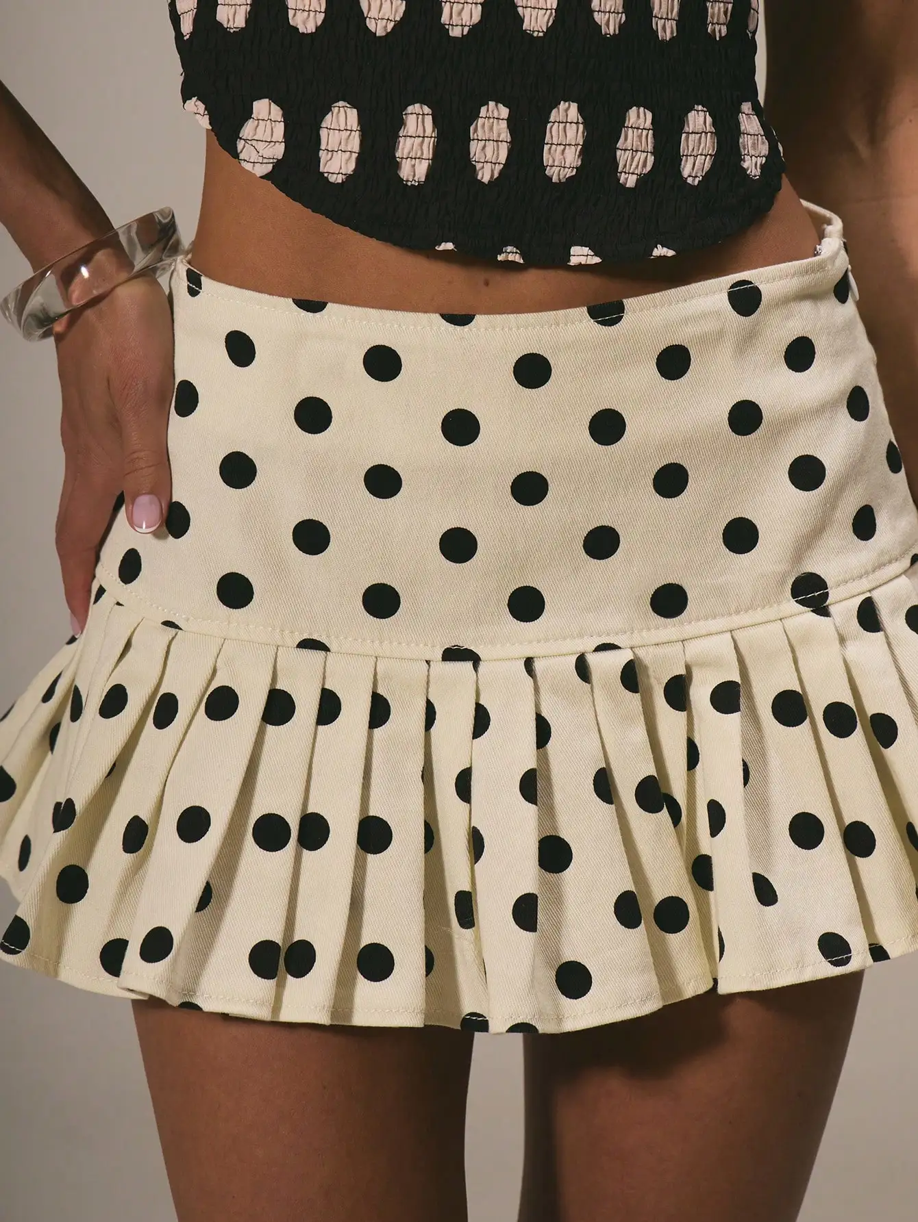 

Плиссированная мини-юбка в горошек для женщин, повседневная летняя юбка в стиле бохо, А-силуэт