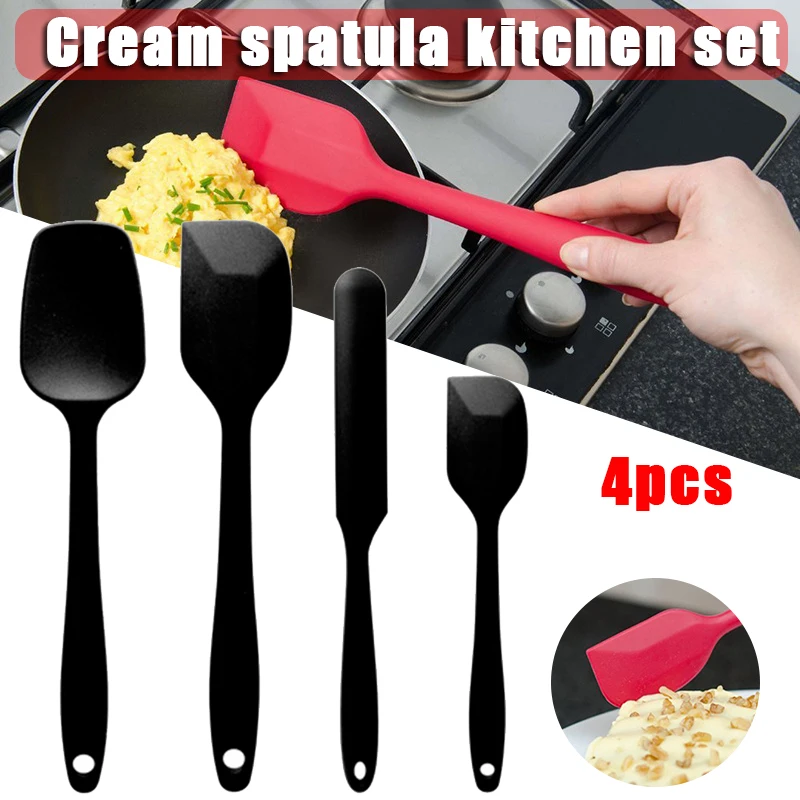 طقم سيليكون مقاوم للحرارة ، طقم ملاعق مطاطية ، أواني طهي للخبز ، أحمر ، أسود ، 4 Spatulas