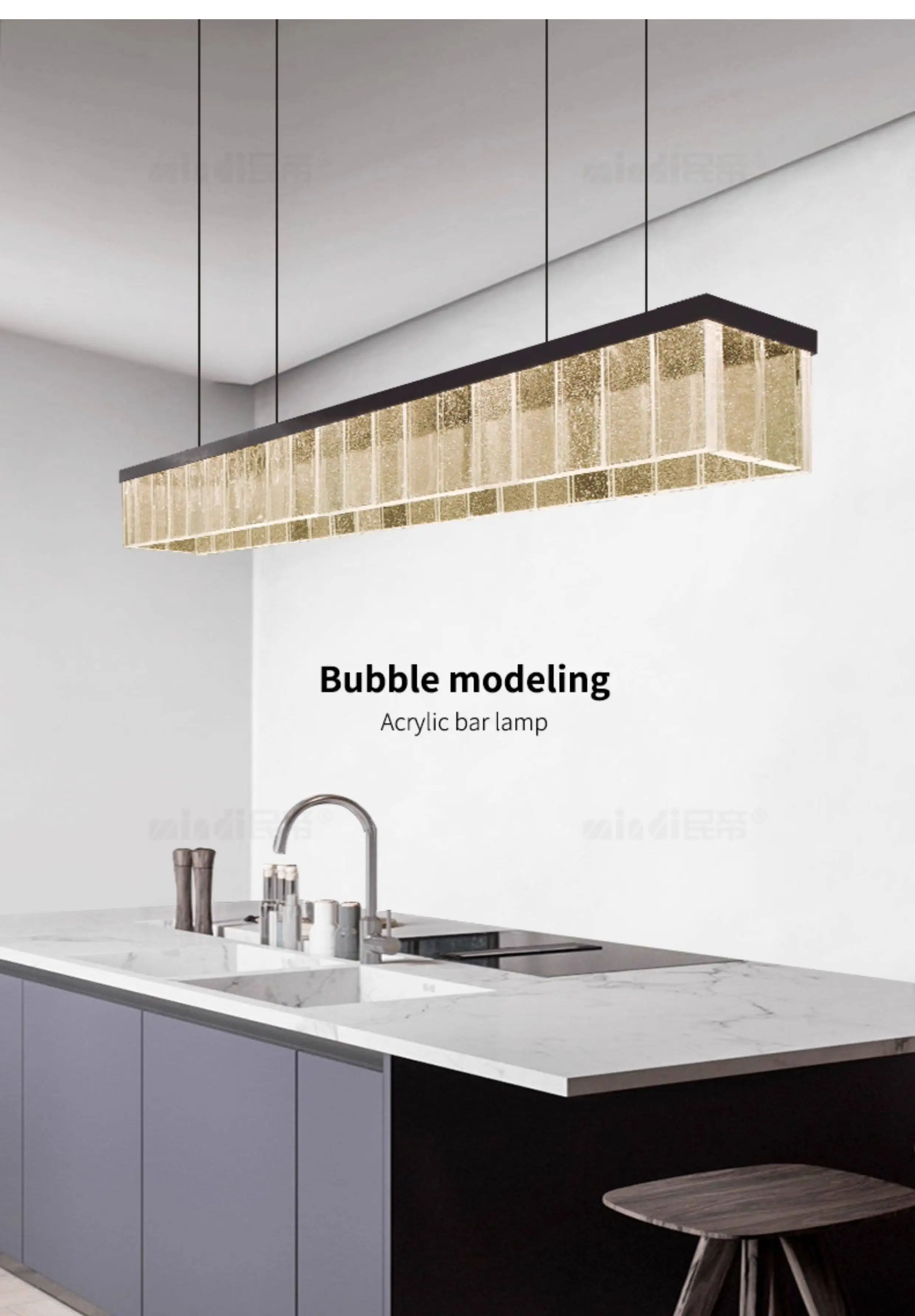 Modern Linear Gold Foil Glass Chandelier Black Frame LED Pendant Light Hanging Lamp for Kitchen Island  Bar Counter