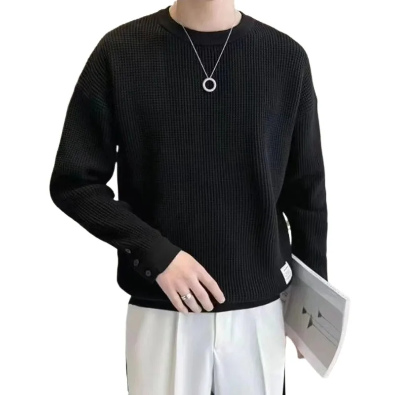Relaxed-Fit Long-Sleeve Shirt Trendy Round Neck Bottoming Tees Graphic Jumper Men Clothing Camisas Masculina Versatile T-shirt