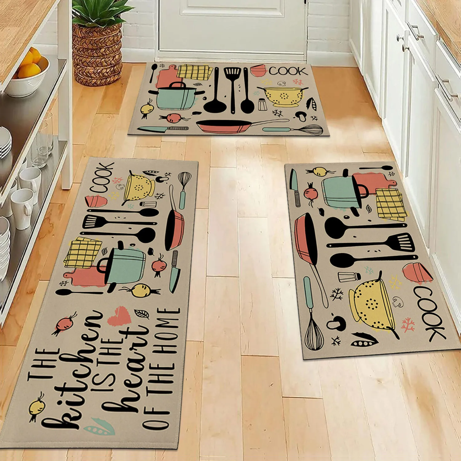 1PC, Cartoon Knife and Fork Kitchen Waterproof Door Carpet Mat, Kitchen Mat, Can Wash Home Decoration Carpet Mat