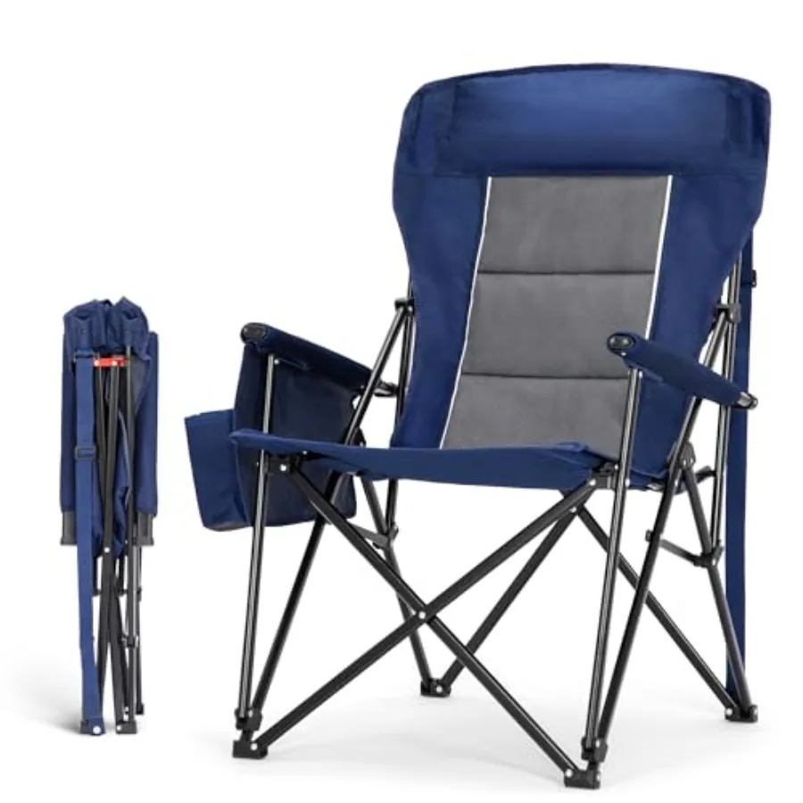 

Oversized Camping Chairs for Adults, High Back Heavy Duty Lawn Folding Chair Support 500LBS, Padded Portable Outdoor Chair with