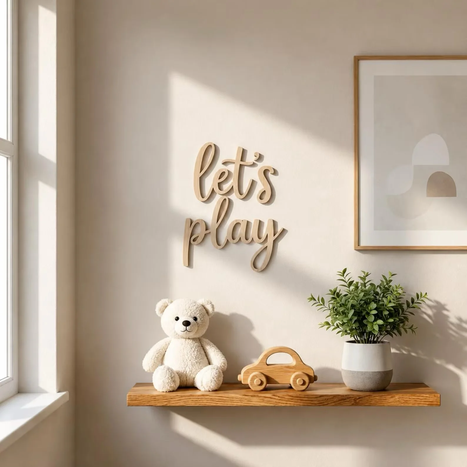 Let's Play Wooden Wall Sign, Playroom Game Room Decor, Plywood Nursery Wall Art Decor, Kids Room Quote Sign