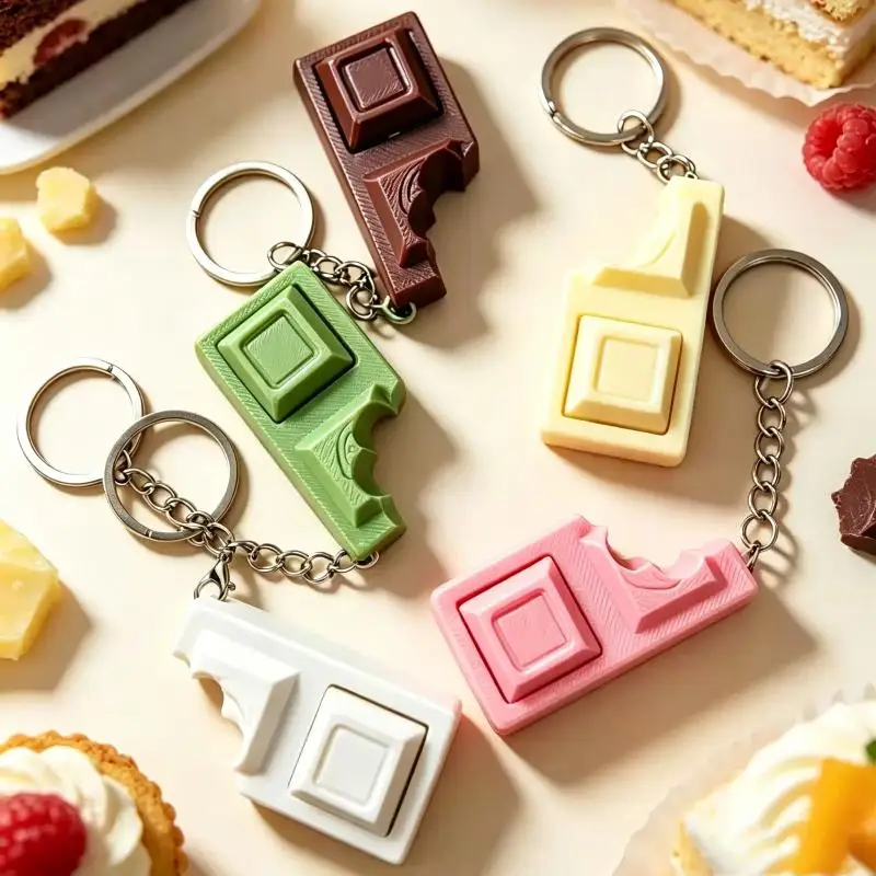 3D Simulated Chocolate Keyboard Fidget Keychain Finger Clicker Stress Relief Decompression Toy For Adults Kids Daily Play