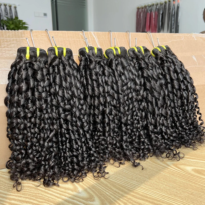 NEW Pixie Curls 100℅ Human Hair Unprocessed Raw Human Hair Weave Bundles Extensions Hair Double Wefts Bouncy Curly Hair 1Pc/100g