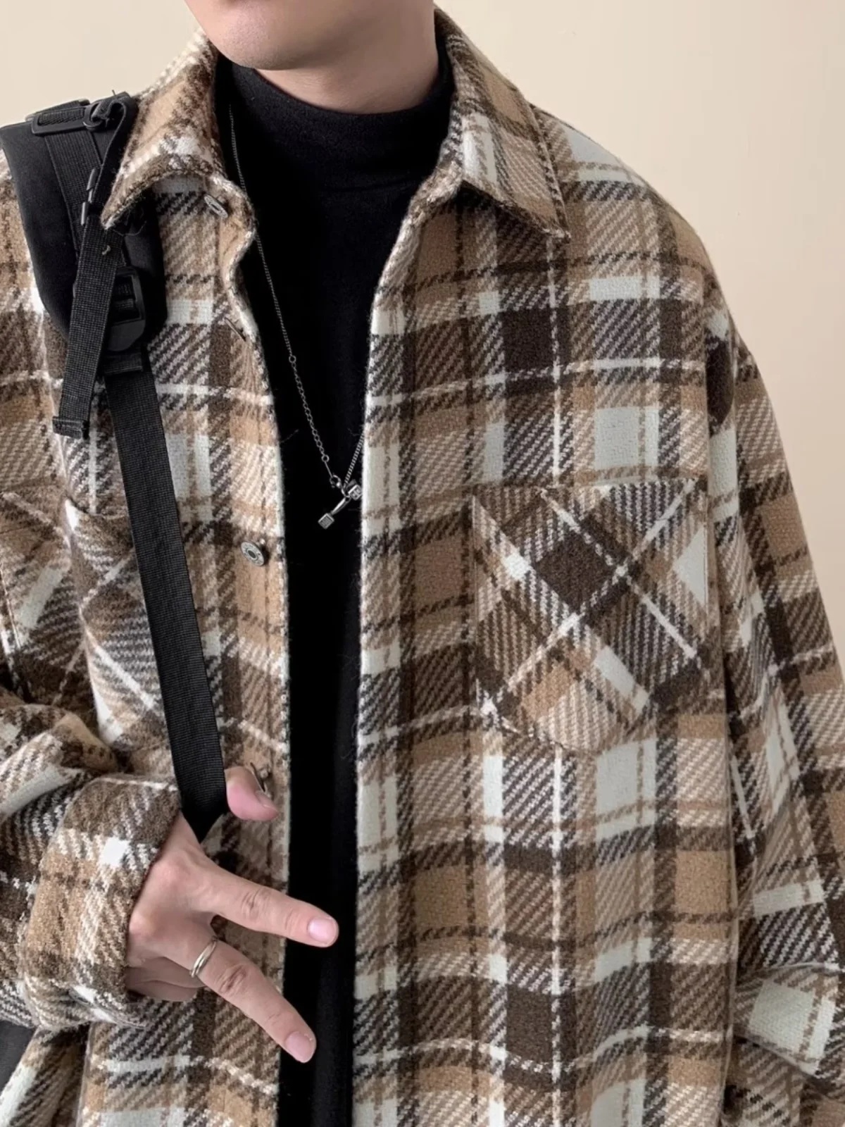 

Мужская клетчатая куртка в стиле преппи, весенне-осенняя одежда Sle Haome, элитное американское модное винтажное пальто с воротником, рабочая одежда, топ