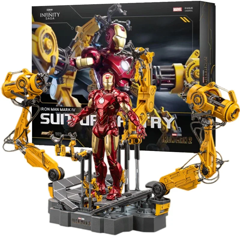 ZDTDS Original Iron Man Action Figure 1/10 Suit Up Gantry Led Stand Mk4 Mk6 Tony Stark Armor Model Collectible For Adult Fans