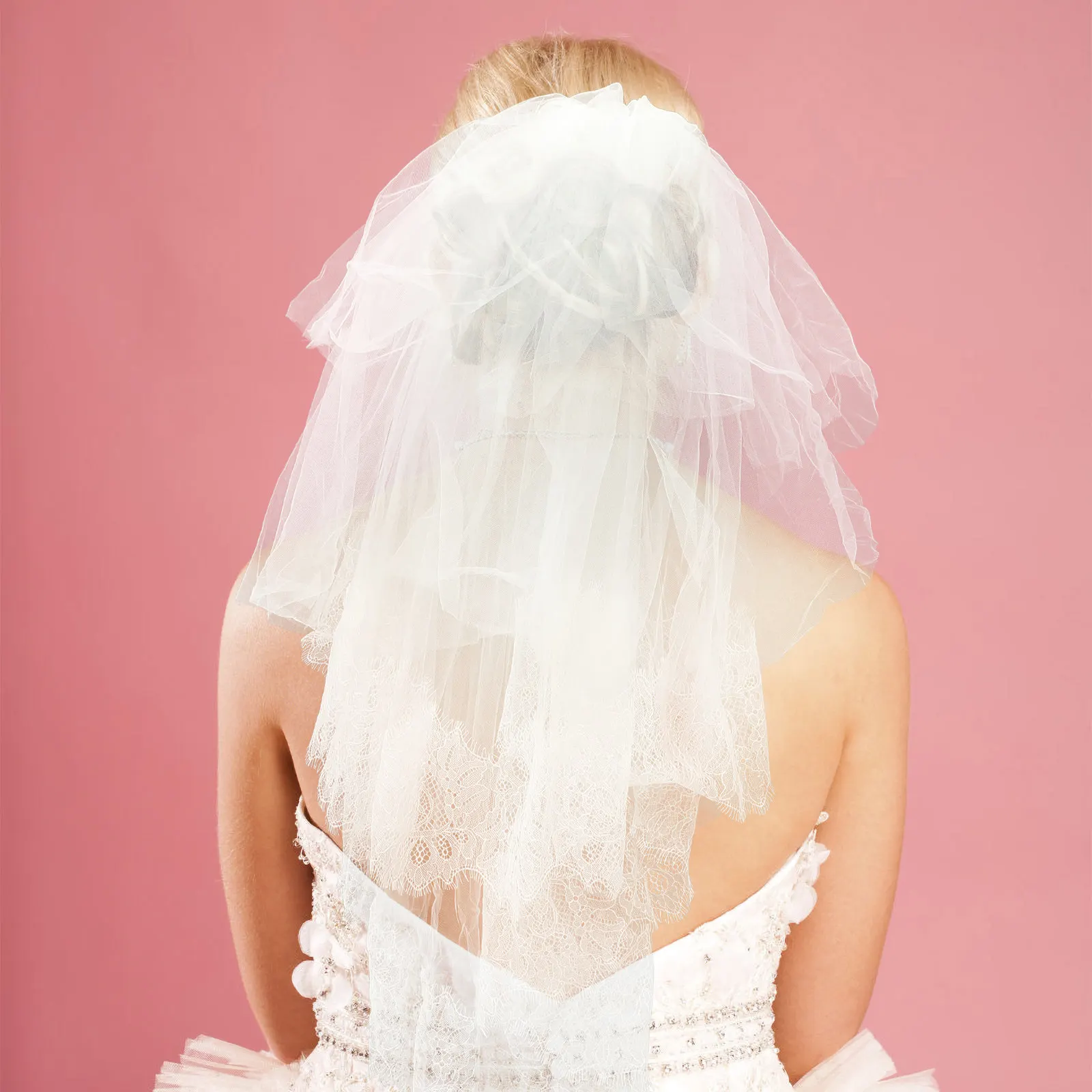 Lace Crown Veil Two Layers Ivory First Communion Wedding Hair Accessory White Tulle Lace Veil for Baptism Party Prom