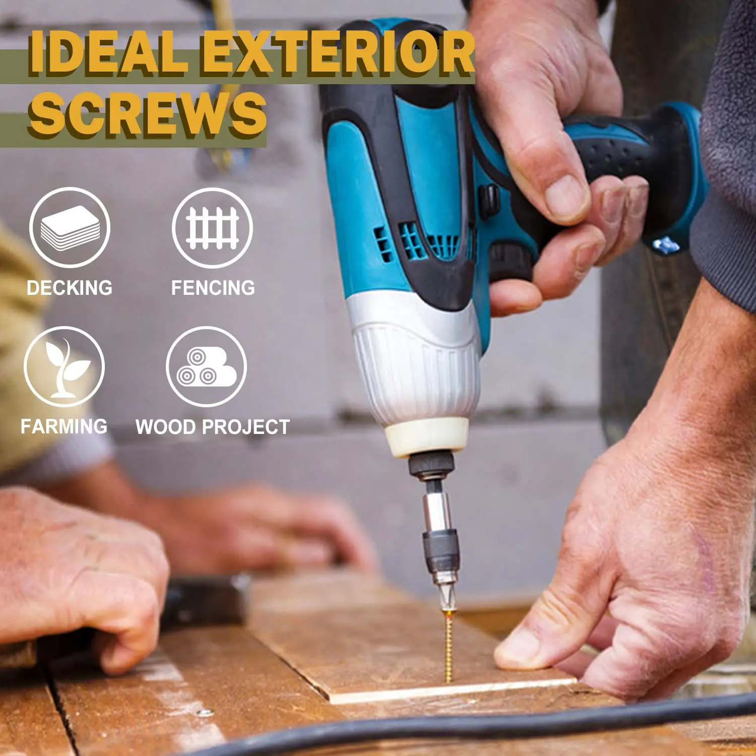 VKKM # 8 สกรูรั้วก่อสร้างเคลือบอีพ็อกซี่, สกรูดาดฟ้ากลางแจ้ง, สกรูไม้ภายนอก, รวมถึงดอกสว่านดาว T25