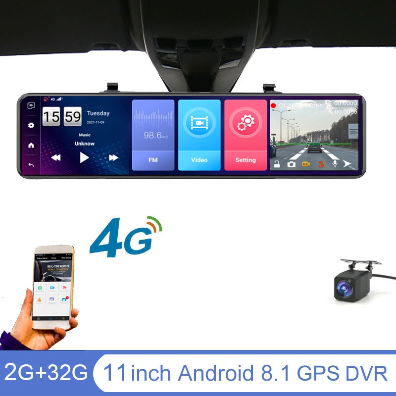 11 '' 4G Android 8.1 Car DVR Camera GPS Dashboard Parking monitoring 1080P Dual Lens CAR Rearview mirror Video Recorder Dash cam