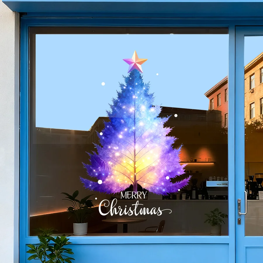 1개 45cm * 60cm 크리스마스 창문 스티커, 정전기 유리 스티커, 크리스마스 트리, 별, 메리 크리스마스 인사말 및 기타 요소 패턴 포함, 가정 창문, 침실, 학교, 레스토랑, 사무실 및 기타 휴일 파티 용품 장식에 적합, 접착 필름 한 장