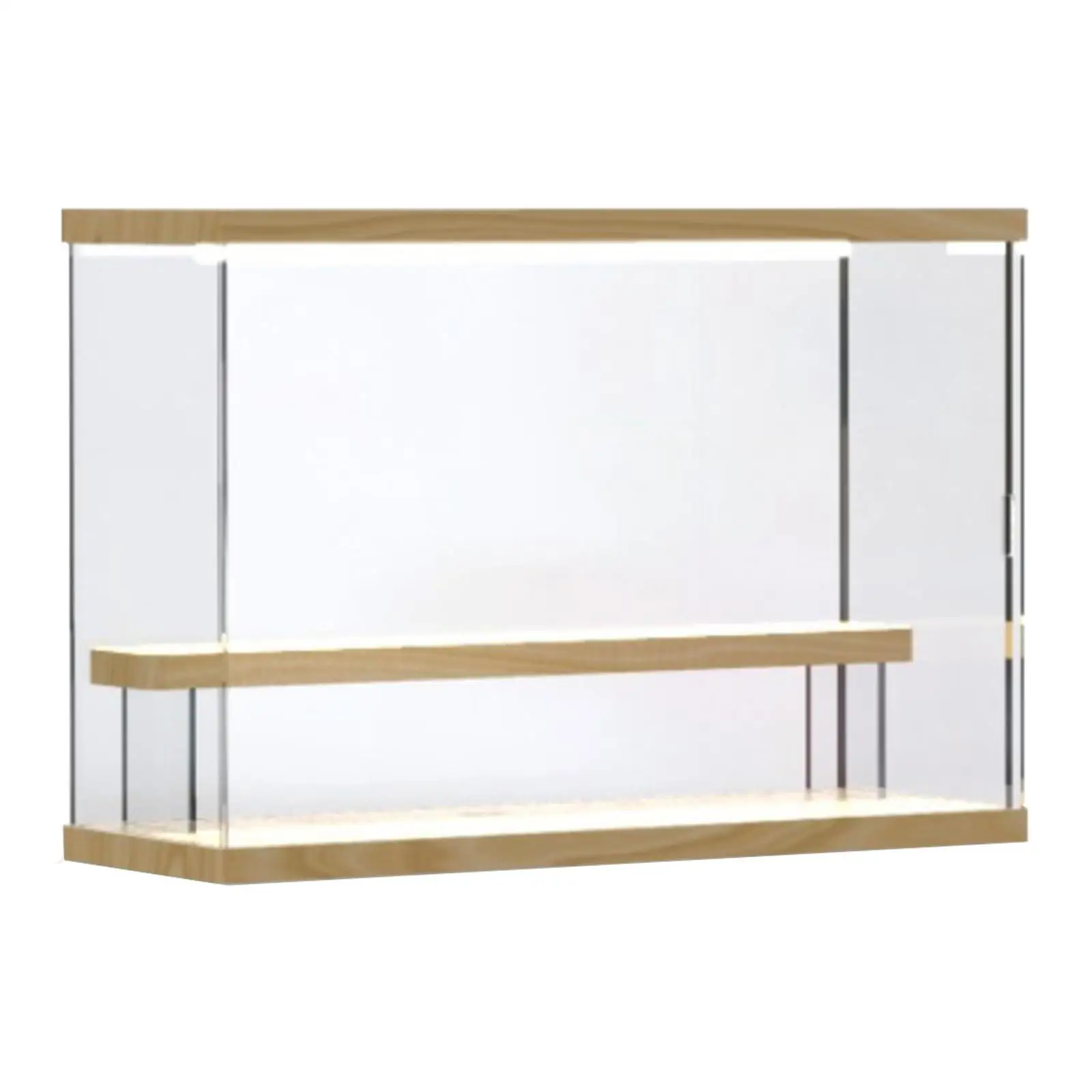 2 Tier Acrylic Display Stand for Miniature Dolls Toy Cars Cosmetics Storage Holder with Transparent Cover and Wood Base