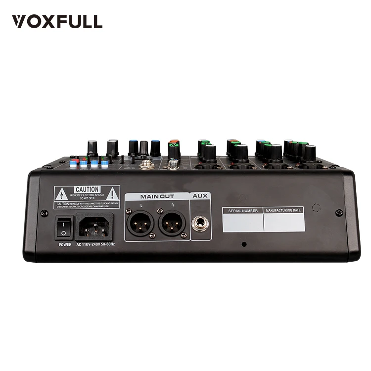 Mixer de áudio portátil com gravação e função Bluetooth, 6 canais, MP3 Player, 48V Phantom Power Supply, preto