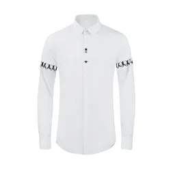 Camisa ajustada minimalista clásica para hombre, camisa de manga corta con estampado de fábrica, tapeta de letras, otoño e invierno, 2024