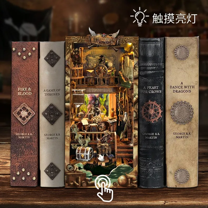 DIY Pirate Ship Bookend Kit, 3D Wooden Puzzle Book Nook, Pirate Galleon Bookends Model, Handmade Desk Bookshelf Decor, Adult Cra