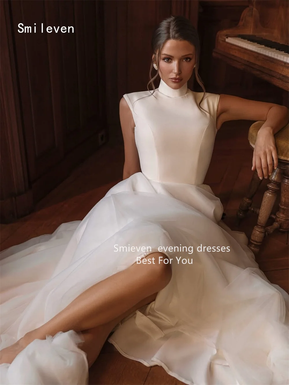 Smileven 高級 A ライン プロムドレス ハイネック イブニングドレス ロマンチック ボタン ノースリーブ パーティードレス カスタマイズ 2026