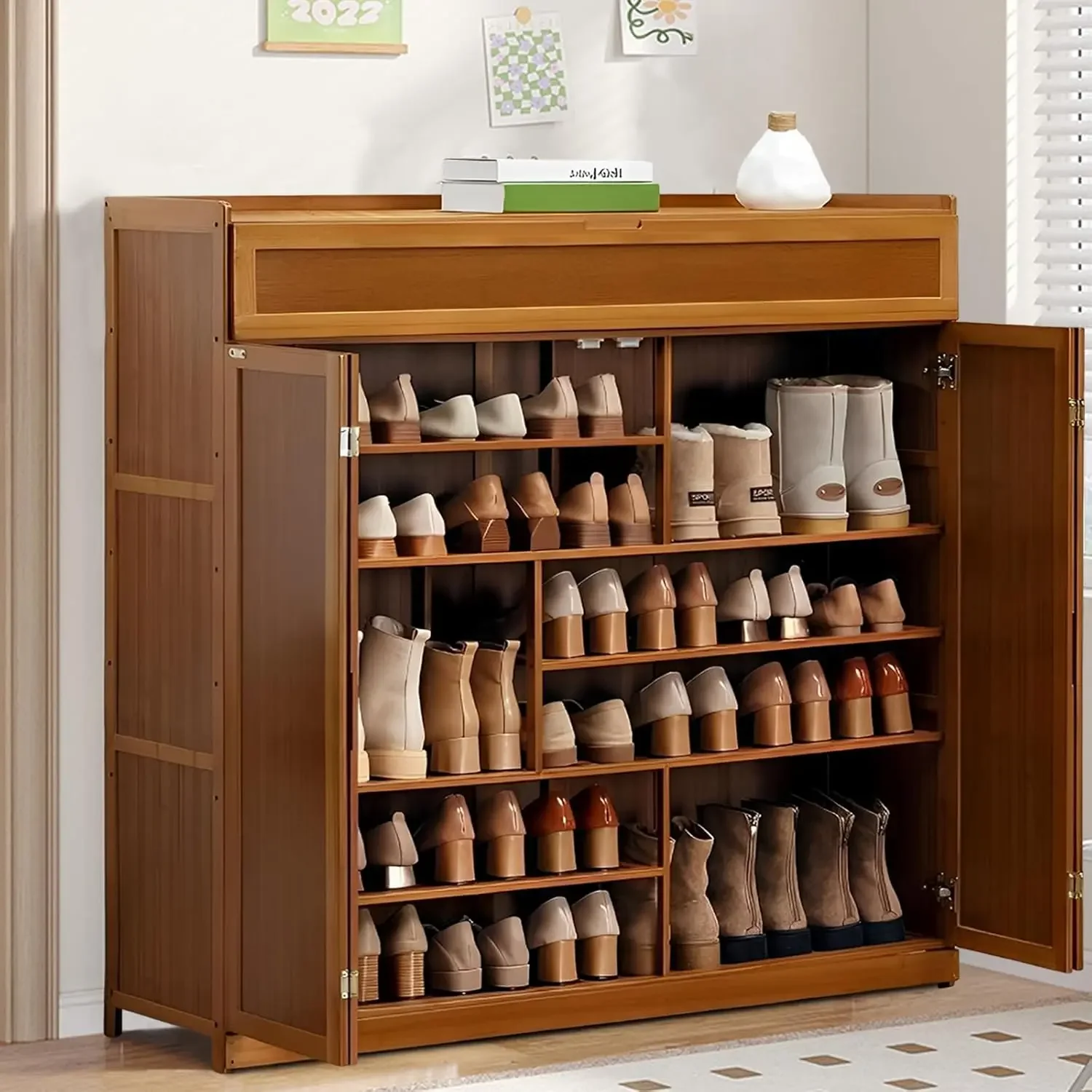 Armoire de rangement pour chaussures avec portes, étagère à chaussures autoportante T1 à 7 niveaux pour chaussures, chaussures à talons, baskets, 36 à 40 paires, armoire d'entrée