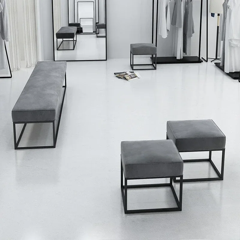 Simple light luxury long strip shoe store rest shoe try clothing store fitting room stool