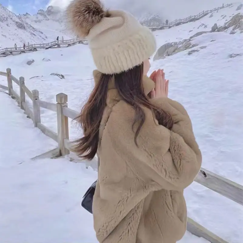 

2025 Lamb furry coat women's autumn and winter new style white small fragrance short hooded sweatshirt top jacket