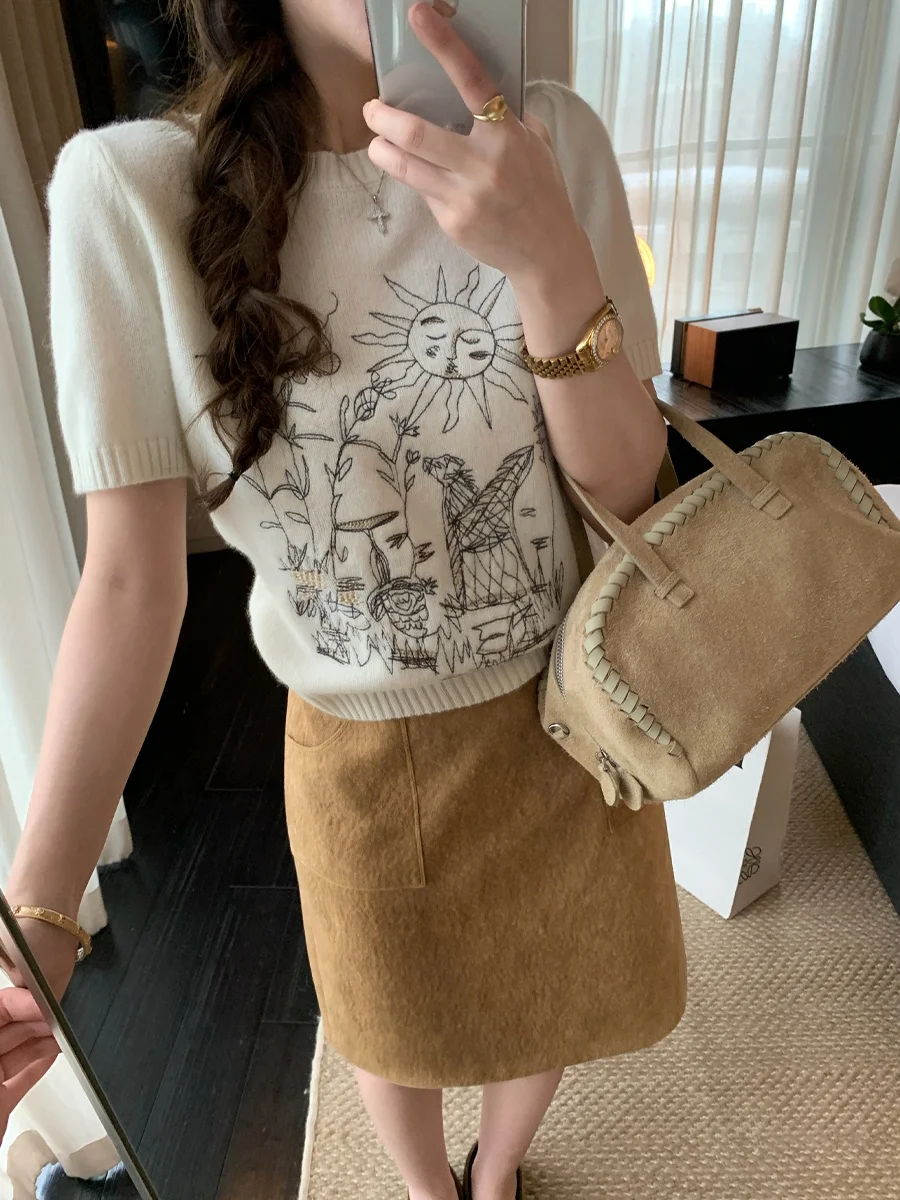 MUKOK Retro Woven Heavyweight Suede Straight  Skirt for Women High Waist Knitted Polyester Fiber Daily Wear Autumn Winter...