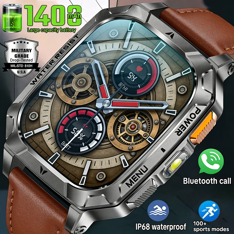 New Military Grade 1400mAh Battery High-end Men Smart Watch IP68 Waterproof Sports Trackers Flashlight Health Monitor Smartwatch