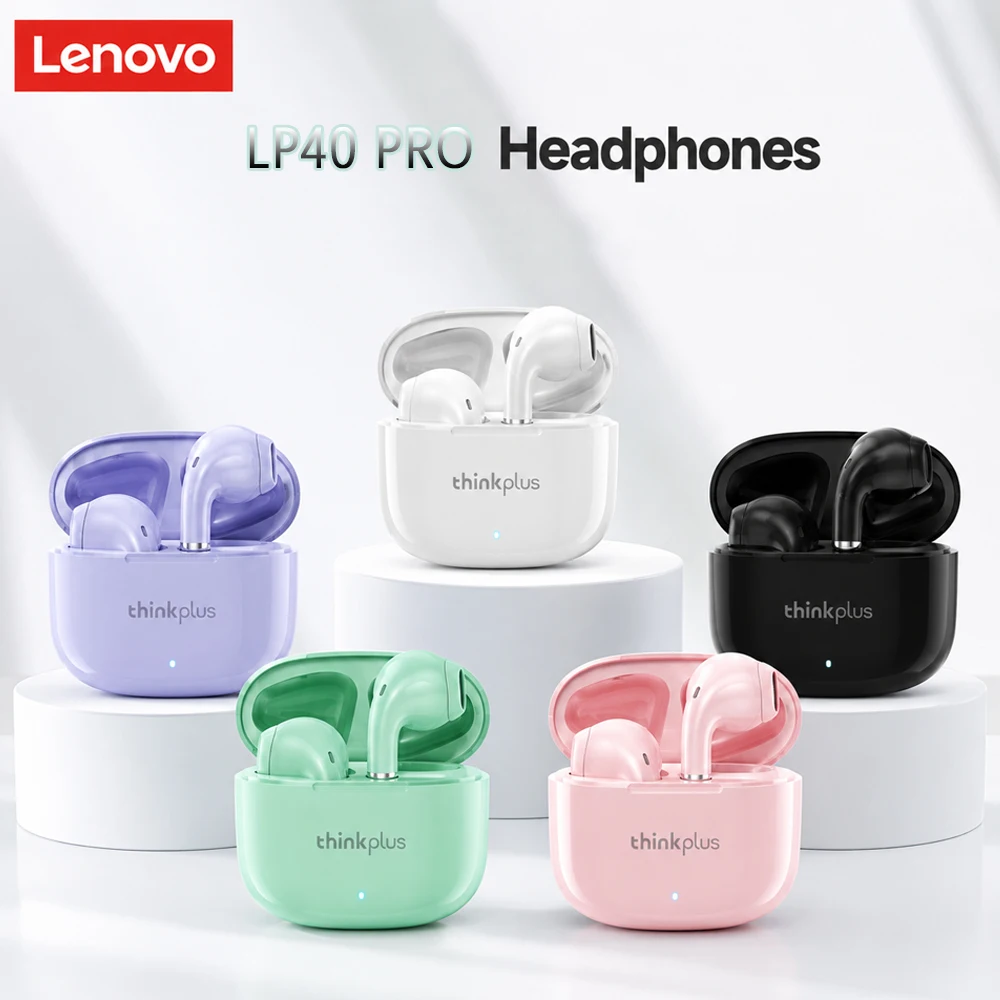 Lenovo LP40 Pro TWS Earphones Wireless Bluetooth 5.4 Earbuds Bass Touch Control Stereo Noise Reduction Long Standby Women Gifts