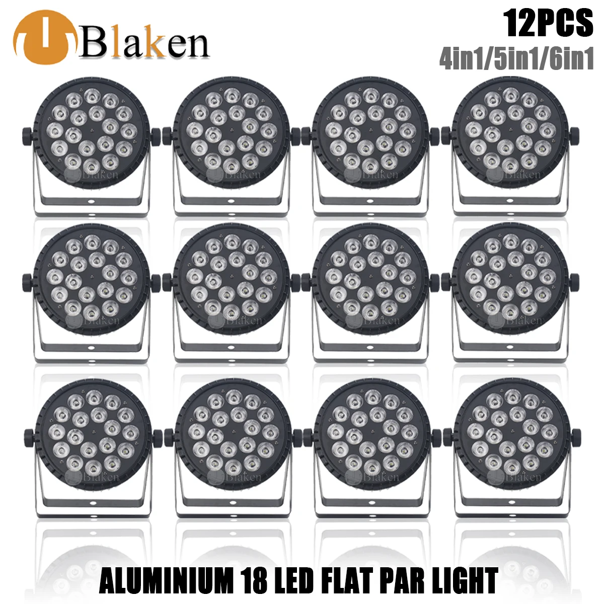 Liga de alumínio Flat Par Luz, LED Light, DMX Equipamento de Iluminação de Palco, 18x12W, 18x12W, RGBWA, RGBW, 6in 1, 4in 1, 12PCs, sem imposto