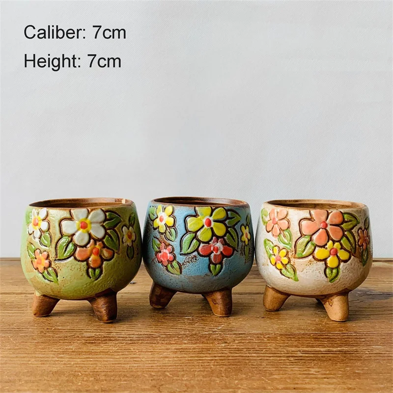 Korean Simple Fleshy Flower Pot Ceramic Hand-painted Fresh Thumb Pot Coarse Pottery Permeable Pot Peach Egg Flesh Flower